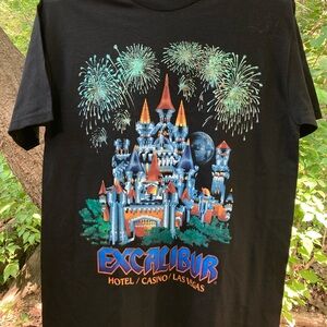 Vintage Excalibur Castle Casino Classics T-Shirt Black Foil Print Medium w Tags